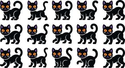 Obraz premium Seamless pattern of black cats with orange eyes for halloween designs