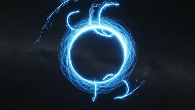 Glowing blue energy orb with electric arcs in space