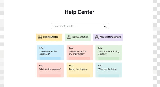 Help center support resources on computer screen interface.
