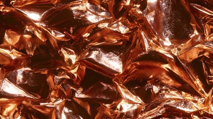 Crumpled copper foil texture with metallic sheen close-up © Tharshan