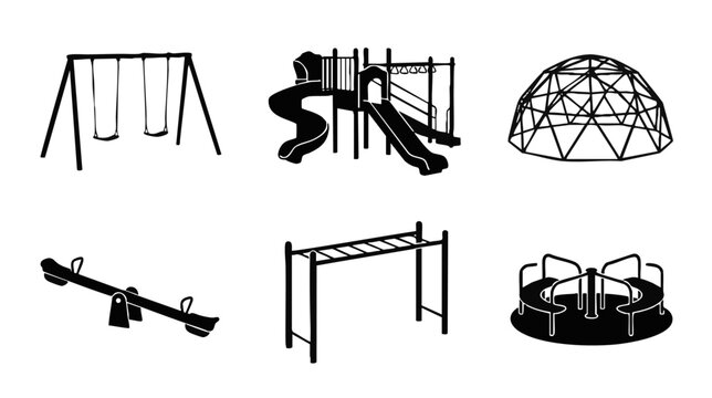 Playground Equipment Silhouette Vector Set with Swings Slides Climbing Frames Seesaws Monkey Bars