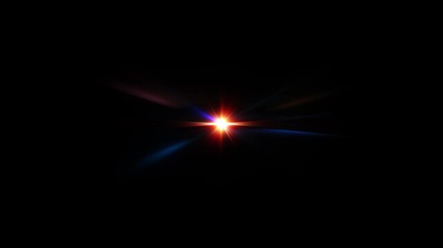 Loop center flickering golw colorful optical lens flares shine light animation art on black abstract background. Lighting lamp rays effect dynamic bright video footage 