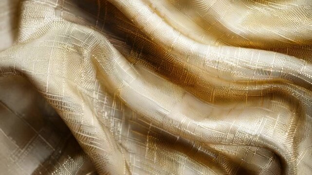 Soft draped golden satin fabric with woven crosshatch texture and subtle metallic shimmer