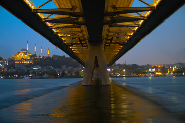 Fototapeta premium Istanbul Golden Horn Metro Bridge and at night