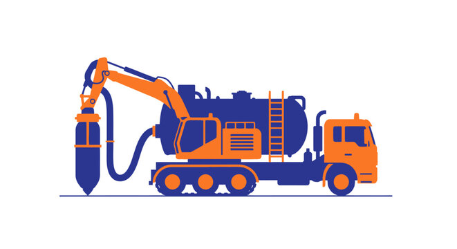 Industrial vacuum truck with suction equipment for excavation and waste management.