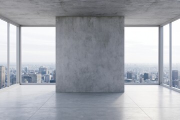 Obraz premium The Central Concrete Block in a Modern Minimalist Urban Loft