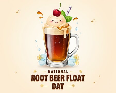 National Root Beer Float Day &ndash; Refreshing Creamy Soda Dessert Illustration.