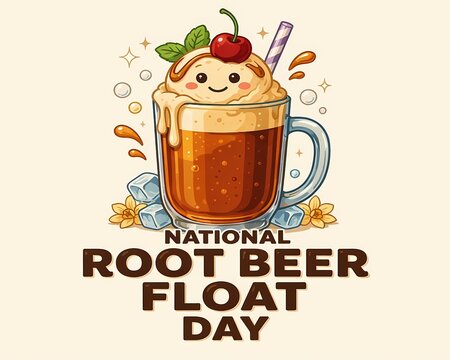National Root Beer Float Day &ndash; Refreshing Creamy Soda Dessert Illustration.