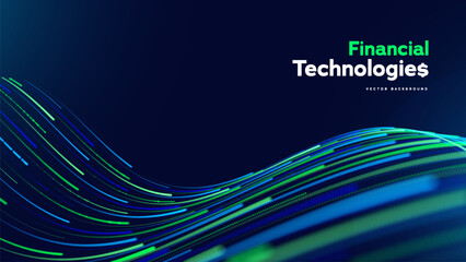 Fototapeta premium Financial Technology Data Wave Digital Finance Layout Shows Flowing Lines For App Landing Page, Investment Platform, Payment Banner, And Corporate Presentation Cover. Vector Illustration.
