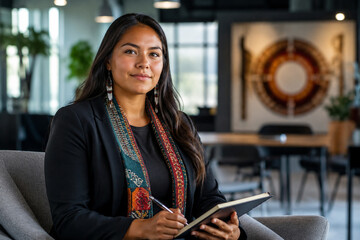 Confident left handed indigenous young professional portrait