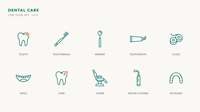 dental care line icons set with tooth toothbrush and other medical symbols