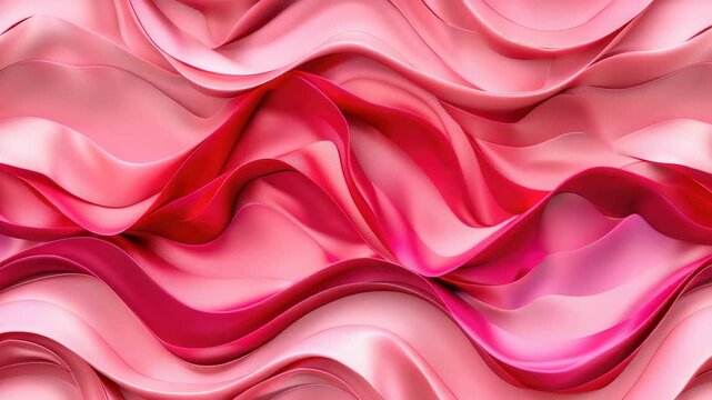 Smooth flowing pink and red satin-like waves creating an abstract undulating ribbon texture