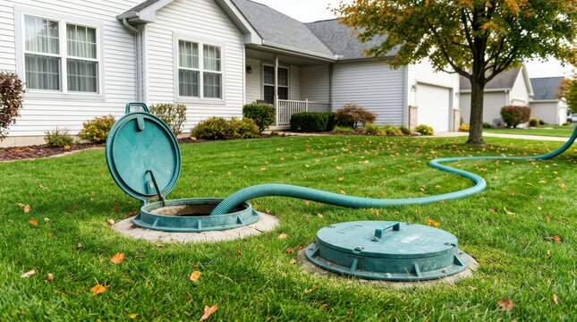 Septic tank pumping and maintenance service at a residential home