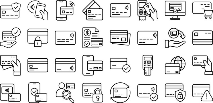 Credit card, debit, transaction Modern and Premium Icon Set, Editable Stroke, Outline Icon Collection