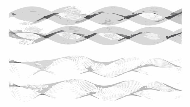 Gray wave pattern with four variations on a white background showcasing repeating curvilinear forms abstract aquatic bend