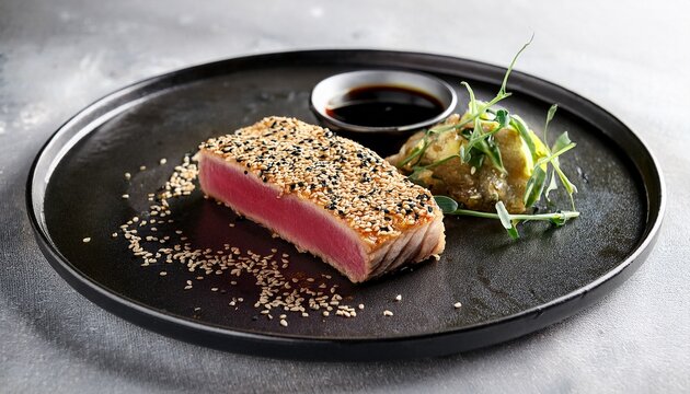 sesame crusted seared tuna steak with sauce