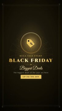 Black Friday sale elegant gold promotion animation with price tag and up to 70 percent off
