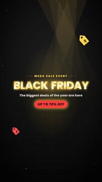 Black Friday sale elegant gold promotion animation with price tag and up to 70 percent off

