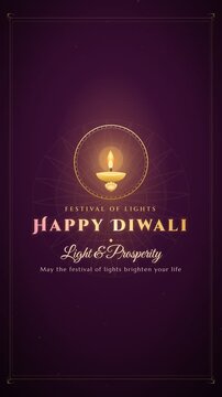Happy Diwali elegant gold greeting animation with decorative lantern and ornamental frame
