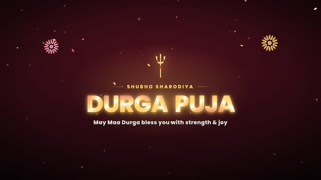 Durga Puja elegant gold greeting animation with rangoli mandala and ornamental frame