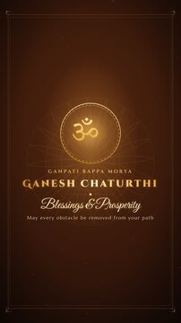 Ganesh Chaturthi elegant gold greeting animation with marigold flower and ornamental frame