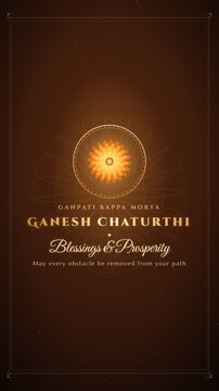 Ganesh Chaturthi elegant gold greeting animation with marigold flower and ornamental frame
