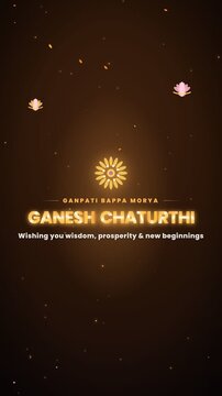 Ganesh Chaturthi elegant gold greeting animation with marigold flower and ornamental frame