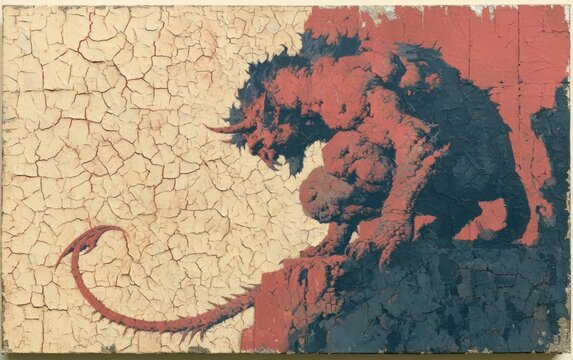 Mythical Dragon Beast on Cracked Surface