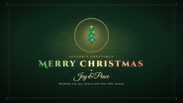 Merry Christmas elegant gold greeting animation with Christmas tree and ornamental frame