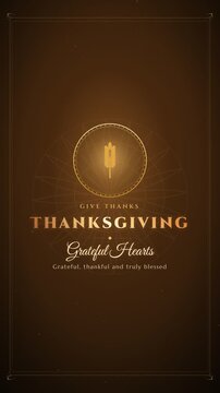 Happy Thanksgiving elegant golden greeting animation with wheat and ornamental frame