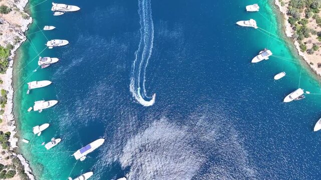 Bodrum Turkbuku Beach and Island Drone Video, Summer Season in the Turkbuku Beach, Bodrum Mugla, Turkiye (Turkey)