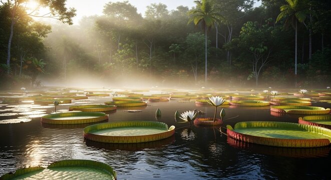 Lily pads pond sunlight