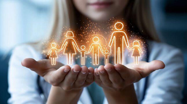 Doctor holding a glowing family symbol
