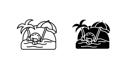 Beach vacation concept with parasol and palm tree icons, umbrella © Al Rafi
