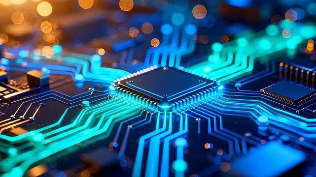 Closeup of illuminated circuit board