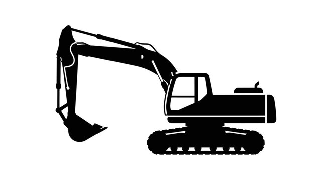 Black silhouette icon of a tracked excavator construction vehicle.