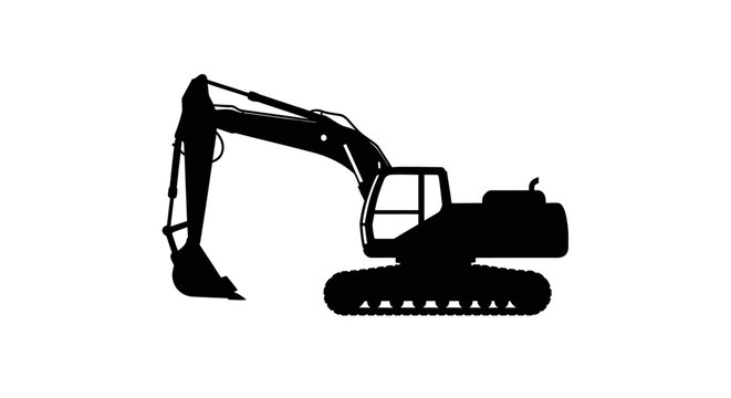 Black silhouette of a tracked hydraulic excavator construction machine.