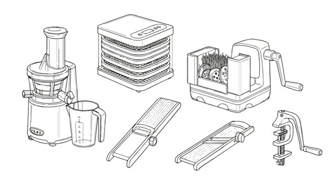 Set of Various Kitchen Appliances and Culinary Preparation Tools Illustration.