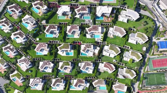 Traditional White Bodrum Houses in the Summer Season Drone Video, Bodrum Mugla, Turkiye (Turkey)