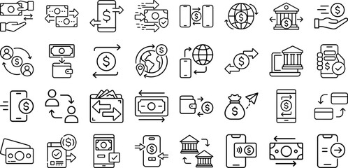 Money transfer, payment, transaction Modern and Premium Icon Set, Editable Stroke, Outline Icon Collection © MNSTUDIO