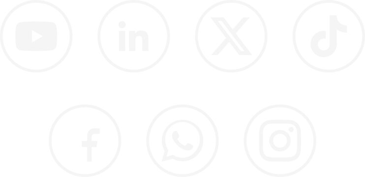 Line art social media icons in white circles for minimalist web design and print layouts.