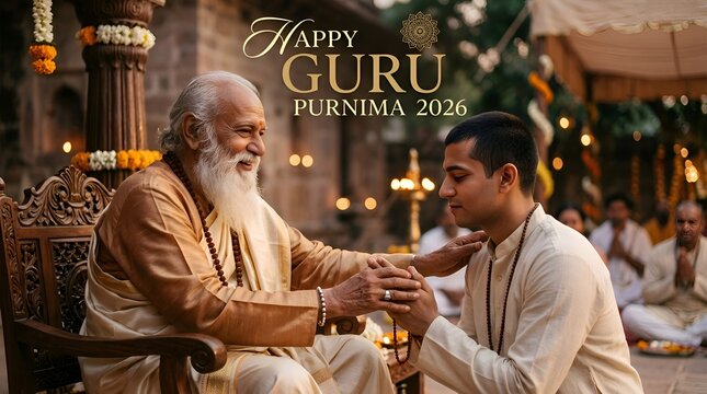 Spiritual Guru Blessing Devotee on Guru Purnima Festival