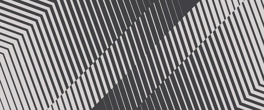 Abstract geometric chevron pattern background with halftone diagonal lines. Minimalist grey and white vector texture featuring gradient transition and parallel stripes.