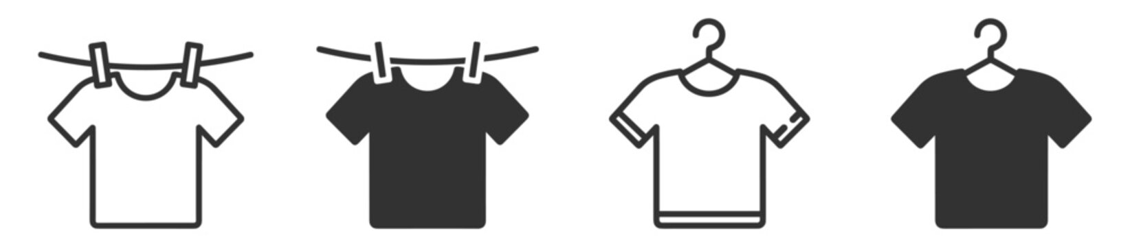 tshirt icons with clothesline and hanger symbols collection on transparent background