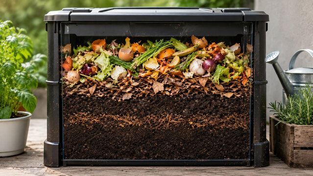 Modern composting bin layers for urban agriculture system