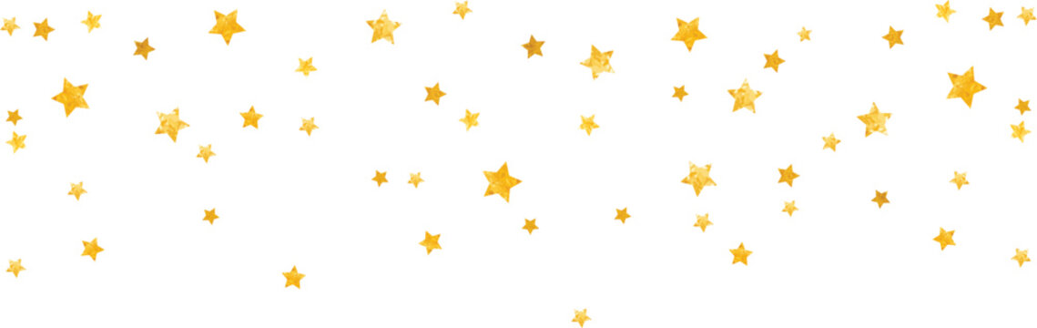 Golden Glitter Star Confetti Border Background with Sparkling Decorative Stars for Celebration, Holiday, Birthday, Christmas, Party, and Luxury Event Designs