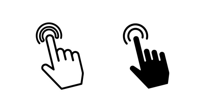 Double click computer mouse cursor hand icon set in black and white