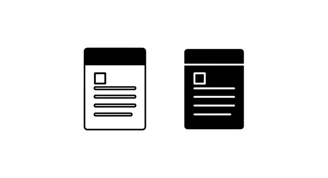Document file with top block icon set in outline and solid, document