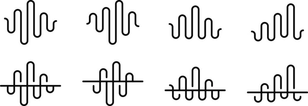 Modern Audio Waveform Logo Collection for Podcasts, Voice Recording, Music Streaming, Sound Technology, and Digital Media Branding