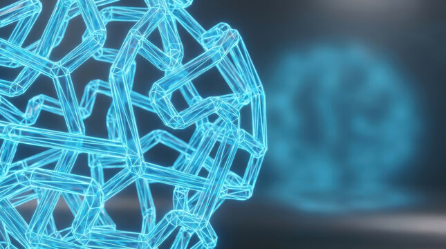 Brain science neurotechnology concept with glowing blue neural network structure and blurred background for research